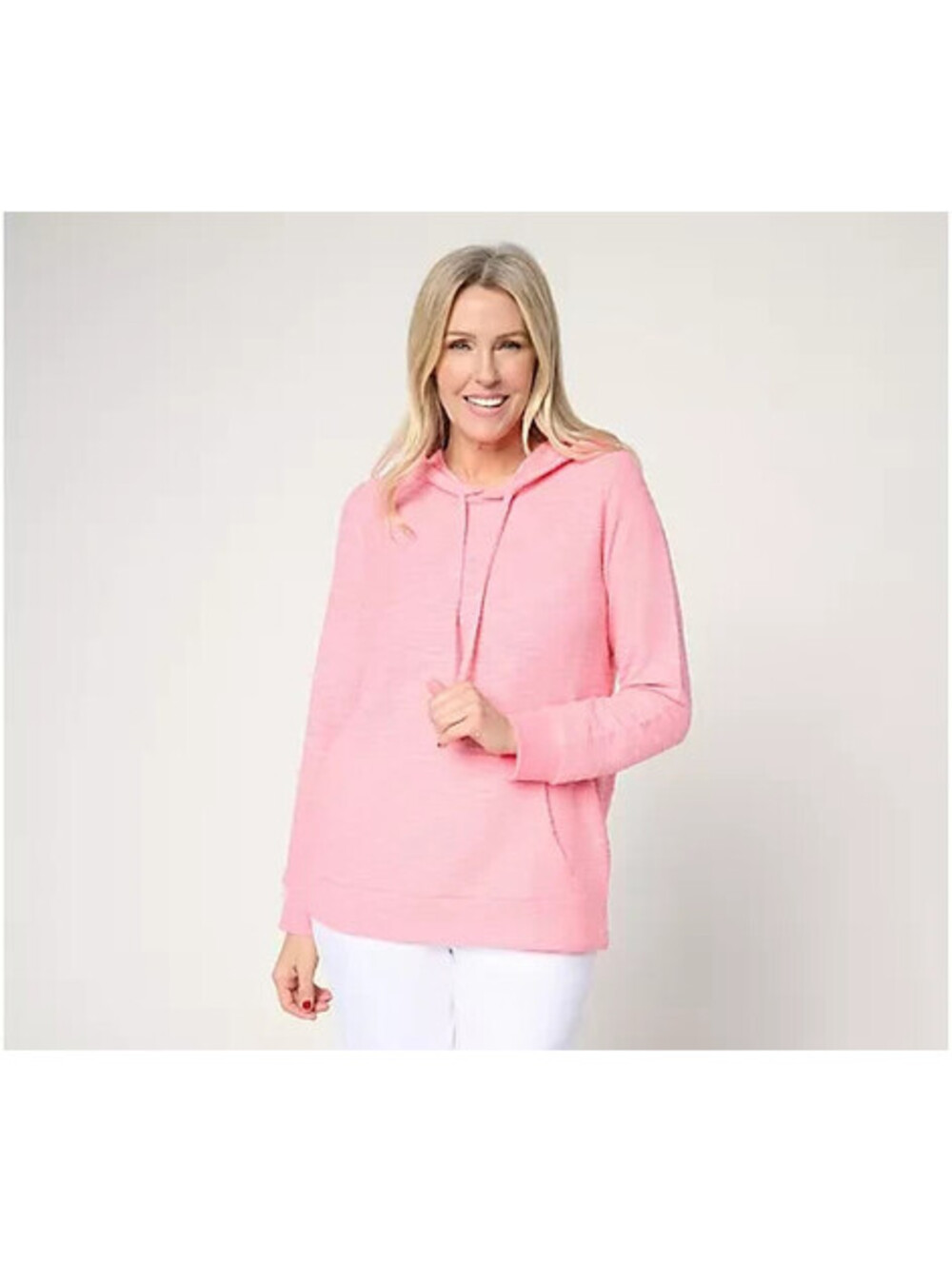 Belle Beach by Kim Gravel Sweatshirt Slub Shoreline Hoodie Pink Lemonade 1X Plus